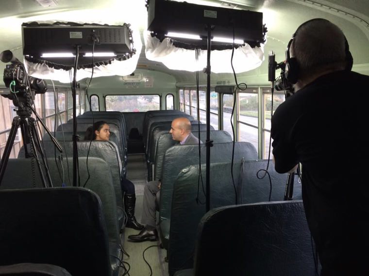 Filming inside bus